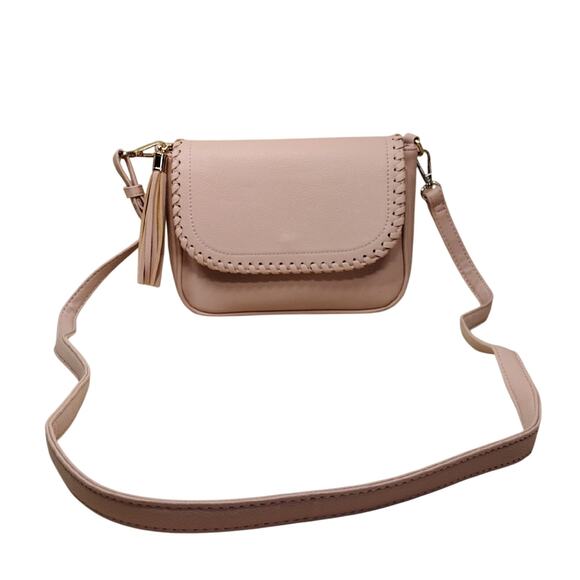 NWOT Elegant Faux Leather Fringe Casual Cute Pink Crossbody Bag Purse - Picture 1 of 13